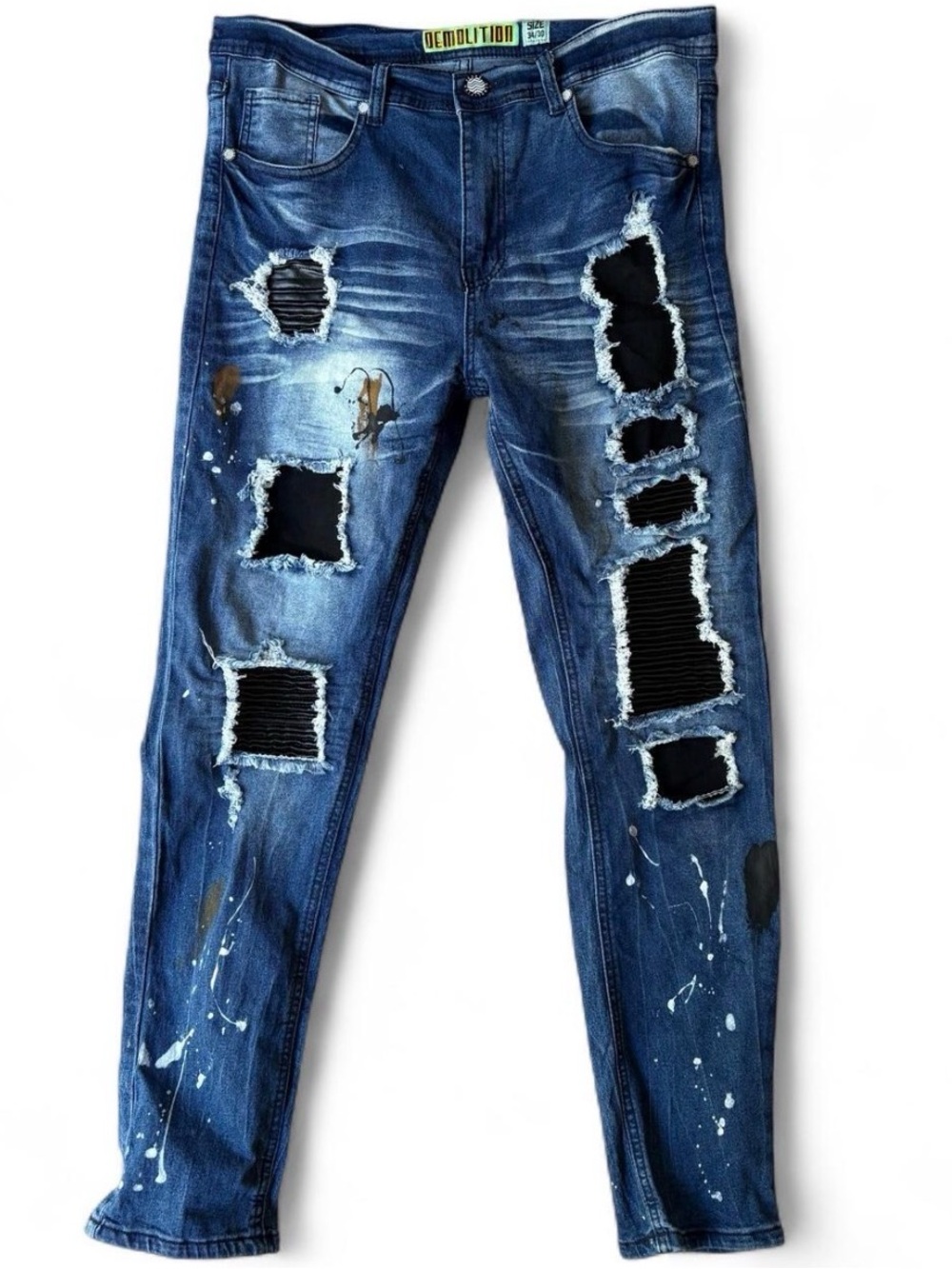 Demolition Distressed Ripped Biker Jeans – Size 34/30